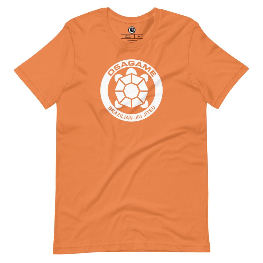 Osagame BJJ Classic T-shirt white on orange front wrinkled