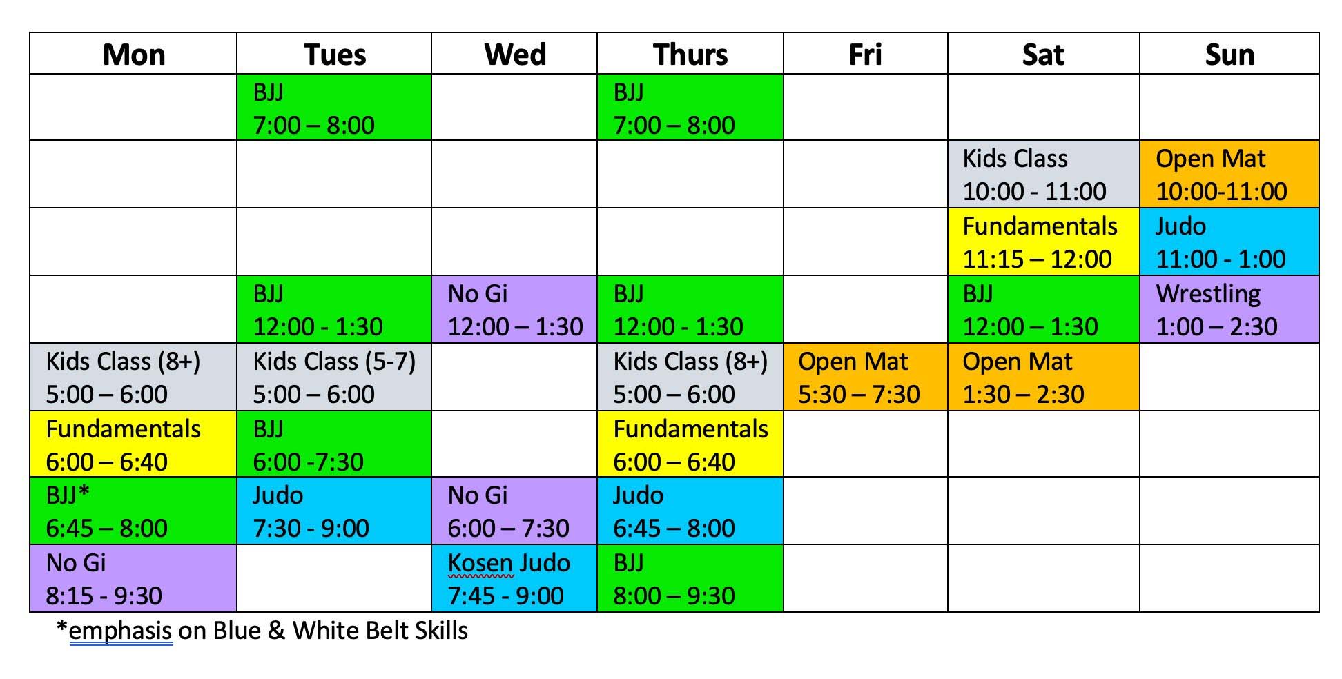 Osagame BJJ Schedule 2024